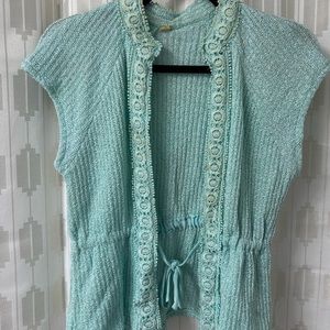 Vintage Teal Sleeveless Sweater Jacket